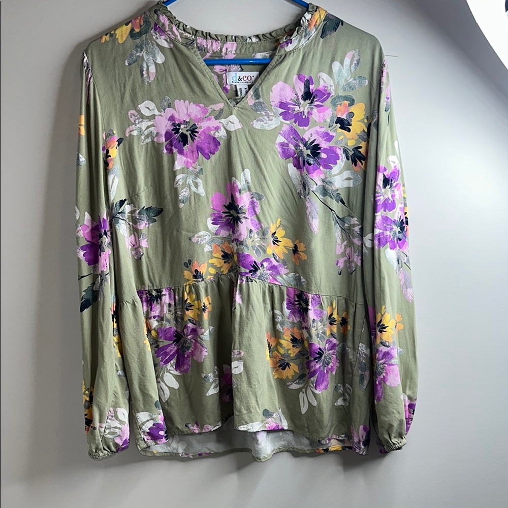 Floral Print Blouse in Olive and Purple